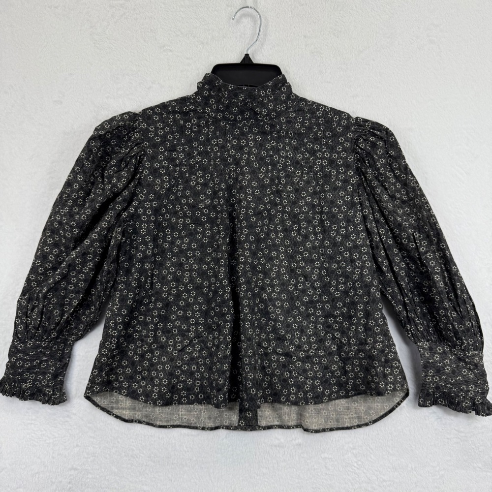 LoveShackFancy XS Floral Mock Neck Blouse Long Sleeve Top Boho Chic NWOT